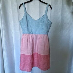 Cynthia Rowley 100% Linen Colorblock Sundress – Size 10 Pink/Blue